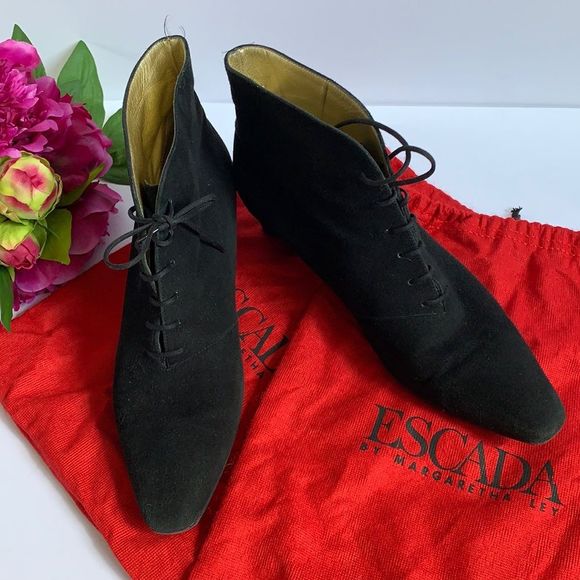 ESCADA black suede laced booties size 7 US - Picture 1 of 6